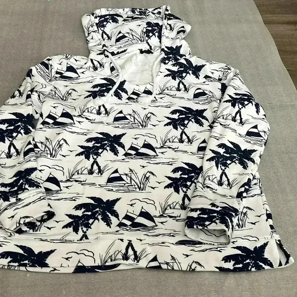 [MP] TALBOTS Beach  Palm Sailing Print Hoodie Sweatshirt PULLOVER Top - Picture 1 of 6
